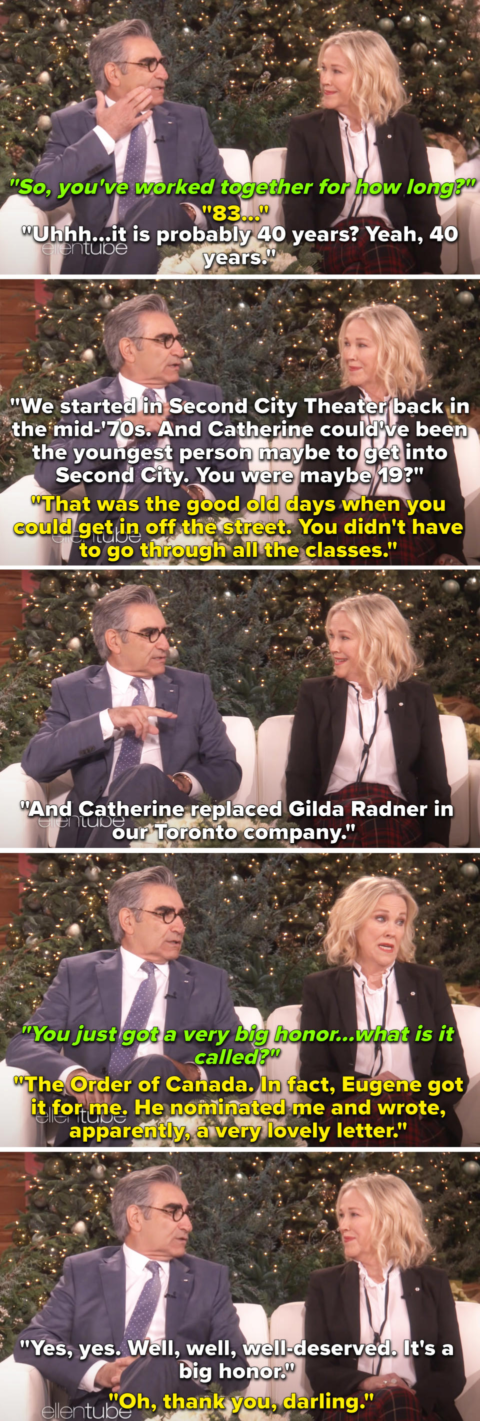 Eugene Levy and Catherine O'Hara being interviewed on "Ellen"