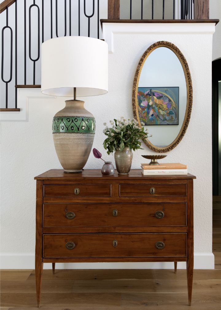 wooden dresser in entryway