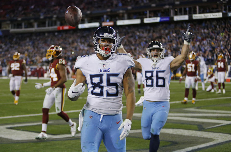 MyCole Pruitt’s late touchdown saved a big win for the Titans. (AP)