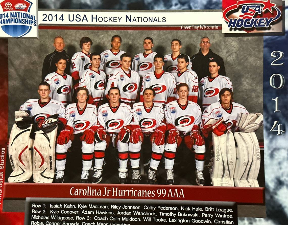 New York Islanders forward Kyle MacLean (bottom row, second from left) with the Junior Hurricanes 14U AAA team in 2014. Teammate Skyler Brind’Amour was injured before nationals and did not travel with the team.