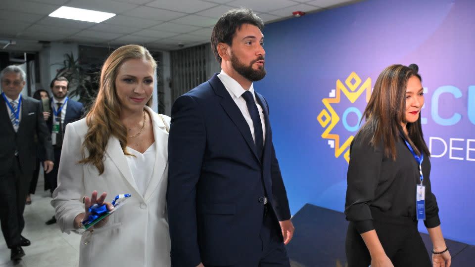 Ecuadorian presidential candidate Jan Topic, accompanied by his wife Pity Guzman, ahead of Sunday's presidential debate. - Rodrigo Buendia/AFP/Getty Images