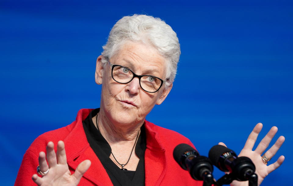 Former EPA chief Gina Mccarthy, U.S. President-elect Joe Biden's nominee for National Climate Adviser, speaks after Biden announced her nomination among another round of nominees and appointees for his administration in Wilmington, Delaware, U.S., December 19, 2020. REUTERS/Kevin Lamarque