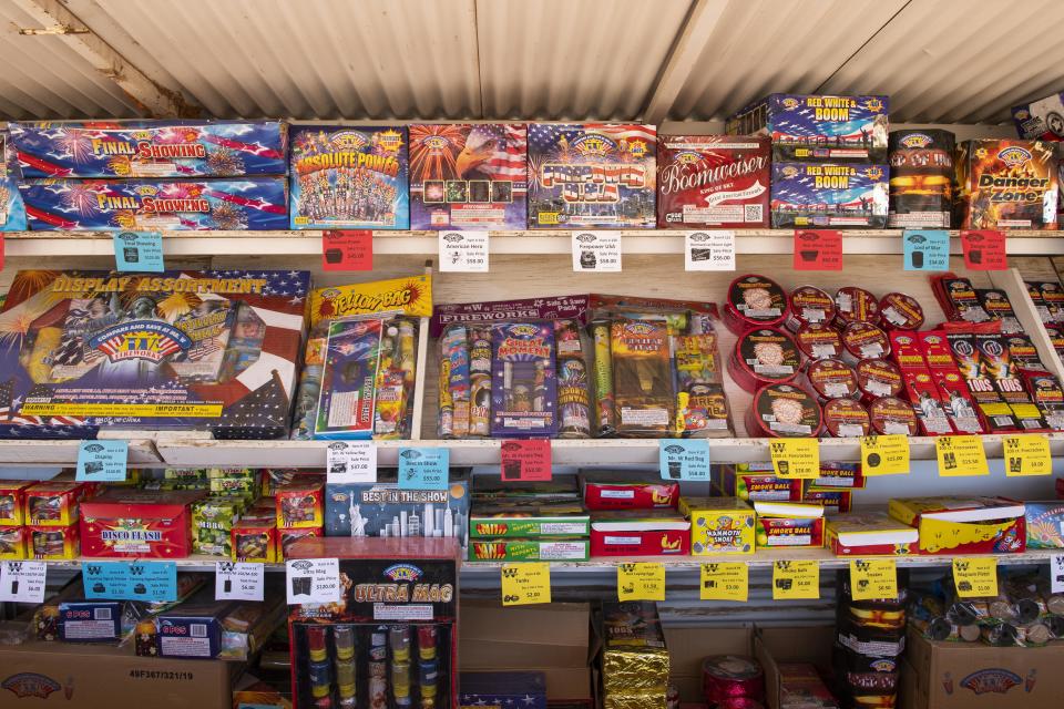 The selection of fireworks offered by the Mr. W fireworks stand on US Highway 62 in Lubbock County on Monday, June 29, 2020.