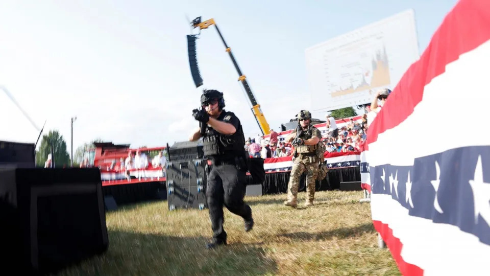 PHOTO: Law enforcement officers move during a rally, July 13, 2024, in Butler, Pa. (Anna Moneymaker/Getty Images)