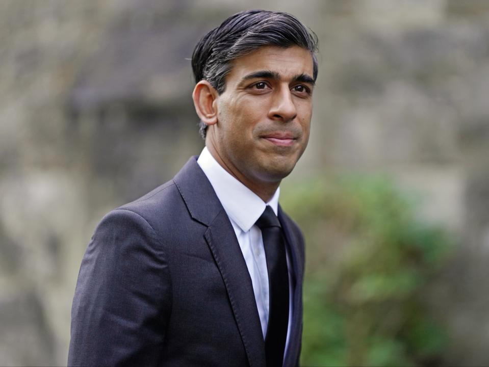 Sunak arrives at St John The Evangelist church in Bexley, southeast London, where the service is being held (PA)