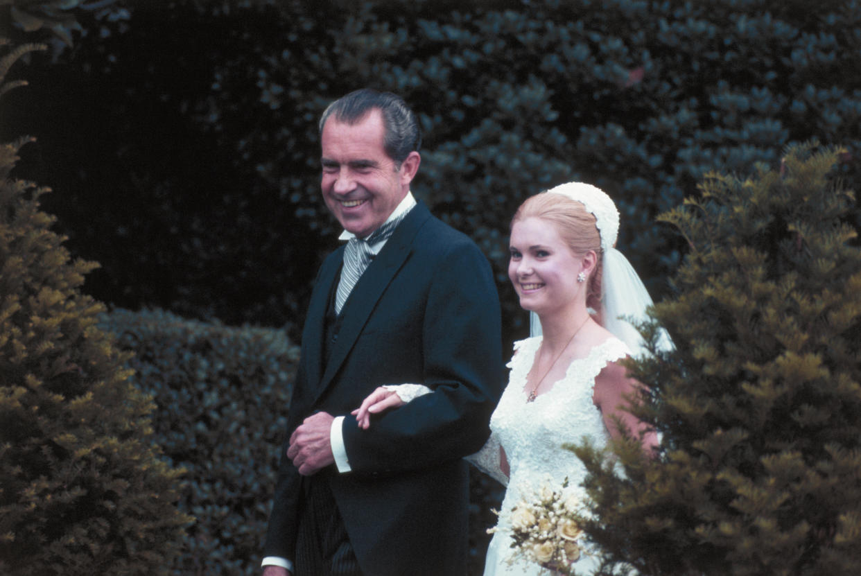 Richard Nixon Escorting Daughter Tricia at Wedding Ceremony (Bettmann Archive)