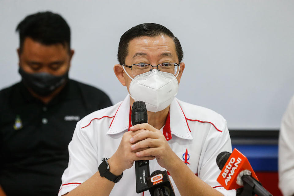 DAP Secretary General Lim Guan Eng speaks to the press at a press conference in Wisma DAP, George Town March 8, 2021. — Picture by Sayuti Zainudin