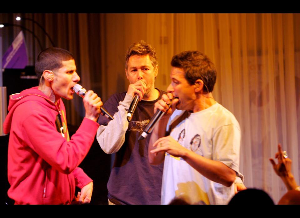 PARK CITY, UT - JANUARY 23:  The Beastie Boys (L-R) Mike Diamond, Adam Yauch and Adam Horowitz perform during Sundance 2006 Celebration hosted by MySpace and Gen Art  during 2006 Sundance Film Festival January 23, 2006 in Park City, Utah.  (Photo by Thos Robinson/Getty Images)