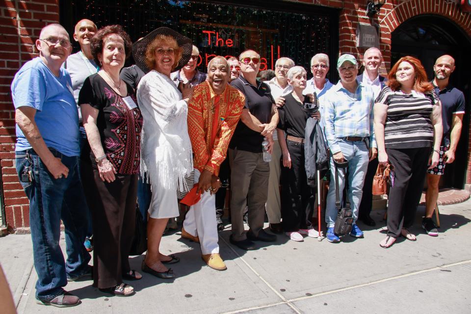 Stonewall veterans reunite at the Stonewall Inn on June 27. (Photo: MediaPunch/Shutterstock)