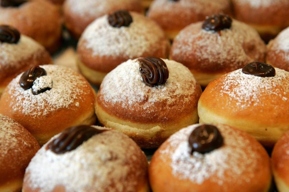 Caramel-filled doughnuts, called sufganiyot in Hebrew, on display in Israel (David Silverman/Getty Images)