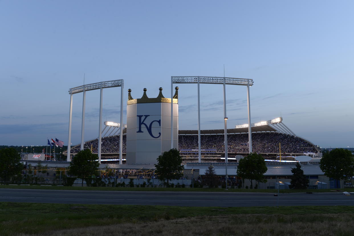 A fan was hit in the face by a foul ball on Saturday night at Kauffman Stadium, which does not yet have extended netting.