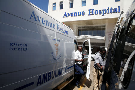 A paramedic exits an ambulance at the Avenue hospital in Nairobi, Kenya February 1, 2019. Picture taken February 1, 2019. REUTERS/Baz Ratner