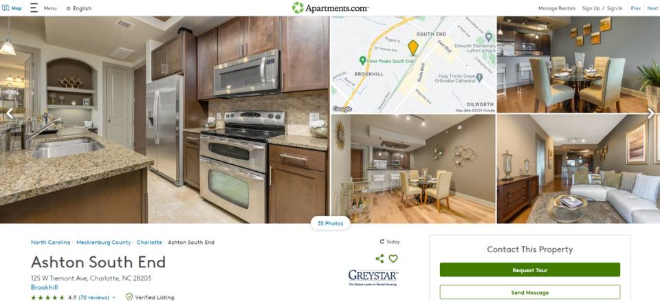 A listing for Ashton South End in Charlotte on Apartments.com.