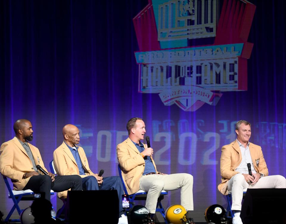 The 2021 Pro Football Hall of Fame Enshrinees' Roundtable at Canton Memorial Civic Center Sunday, August 8, 2021.
