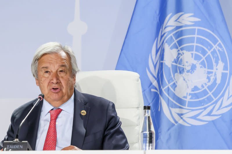 “The truth is, global emissions need to fall 9 percent every year until 2030 to keep the 1.5 degree limit alive,” U.N. Secretary-General Antonio Guterres, of Portugal, said Wednesday as he noted the world is “heading in the wrong direction.” File Photo By Jemal Countess/UPI