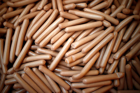 Sausages are seen in production section in Akova Impex Meat Industry Ovako, which makes halal quality certified products, in Sarajevo, Bosnia and Herzegovina, December 2, 2016. REUTERS/Dado Ruvic