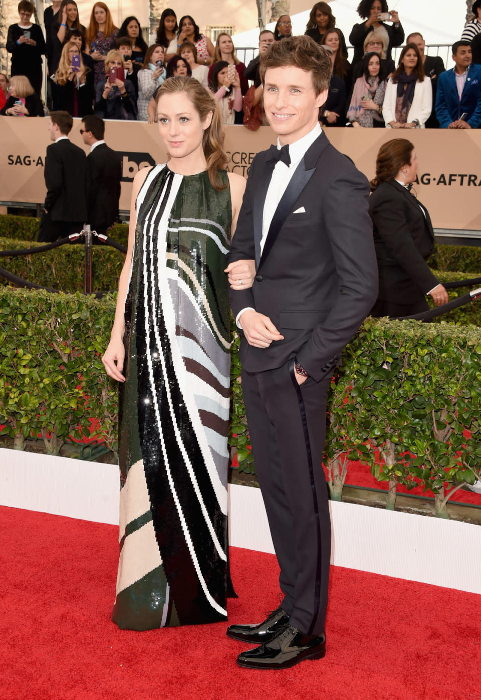 Eddie Redmayne in Dior with his wife Hannah Bagshawe at the 22nd Annual Screen Actors Guild Awards at The Shrine Auditorium on January 30, 2016 in Los Angeles, California.