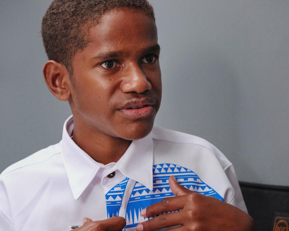 Timoci Naulusala of Fiji, who first spoke to world leaders at COP23 in Bonn, Germany in 2017, at the UNICEF Headquarters in New York City on September 23, 2019.