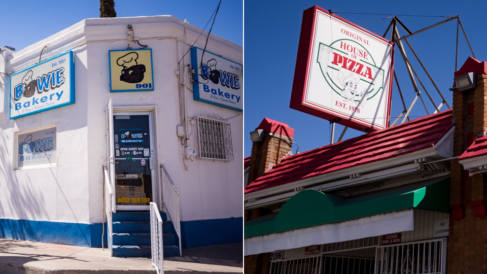 Bowie Bakery 901 S Park St. (left) and House of Pizza, 2016 N Piedras St. (right).