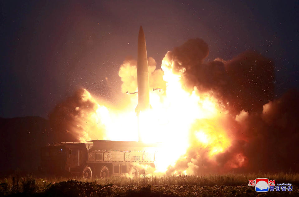 A missile is launched during testing at an unidentified location in North Korea, in this undated image provided by KCNA on August 7, 2019.  KCNA via REUTERS    ATTENTION EDITORS - THIS IMAGE WAS PROVIDED BY A THIRD PARTY. REUTERS IS UNABLE TO INDEPENDENTLY VERIFY THIS IMAGE. NO THIRD PARTY SALES. SOUTH KOREA OUT. NO COMMERCIAL OR EDITORIAL SALES IN SOUTH KOREA.     TPX IMAGES OF THE DAY