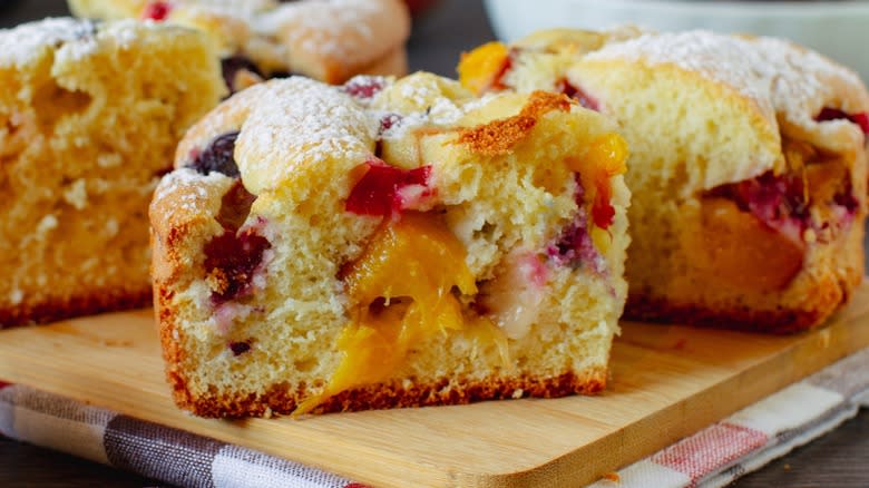 Chunks of fruit-filled cake