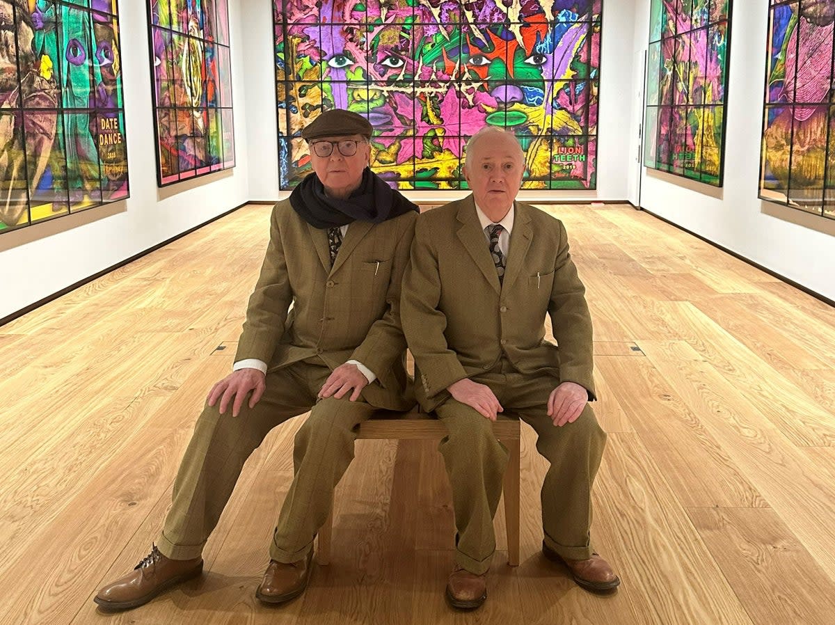 Gilbert (right) and George: ‘Our life became our art. It became an artwork. It is also our life’  (Geordie Greig/The Independent)