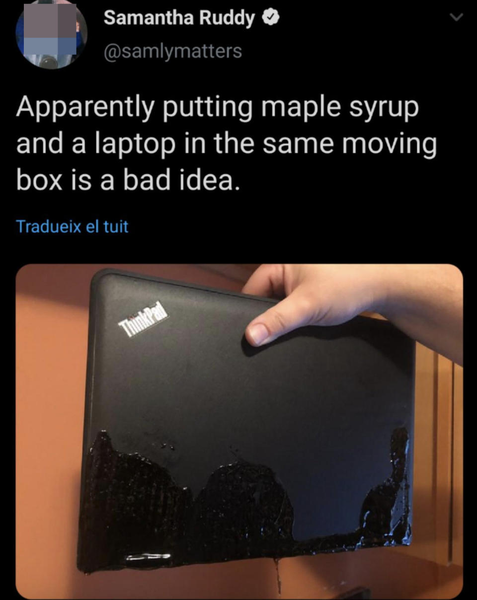 laptop covered in syrup