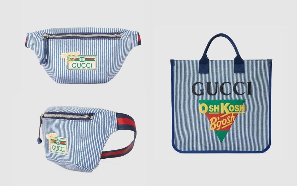 GUCCI 兒童條紋腰包 ￥4,000\GUCCI OshKosh B'gosh兒童托特包 ￥8,150  圖片來源：GUCCI