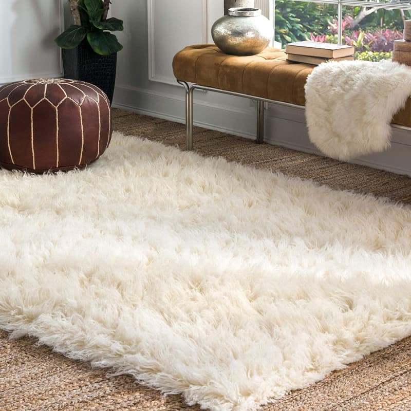 Natural Greek Flokati Area Rug, 5' x 7'