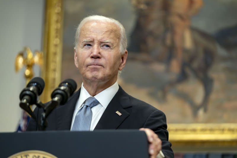 President Joe Biden delivers remarks at the White House in Washington on July 14. File Photo by Bonnie Cash/UPI