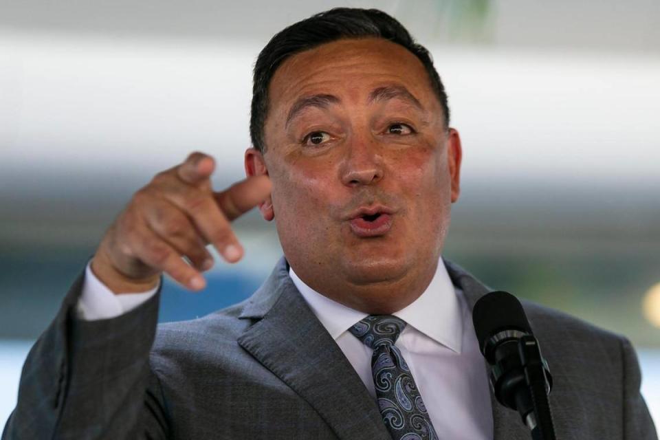 Houston Police Chief Art Acevedo speaks during a press conference at Miami City Hall in Coconut Grove on Monday, March 15, 2021, during which he was announced as the pick to become Miami’s new police chief.