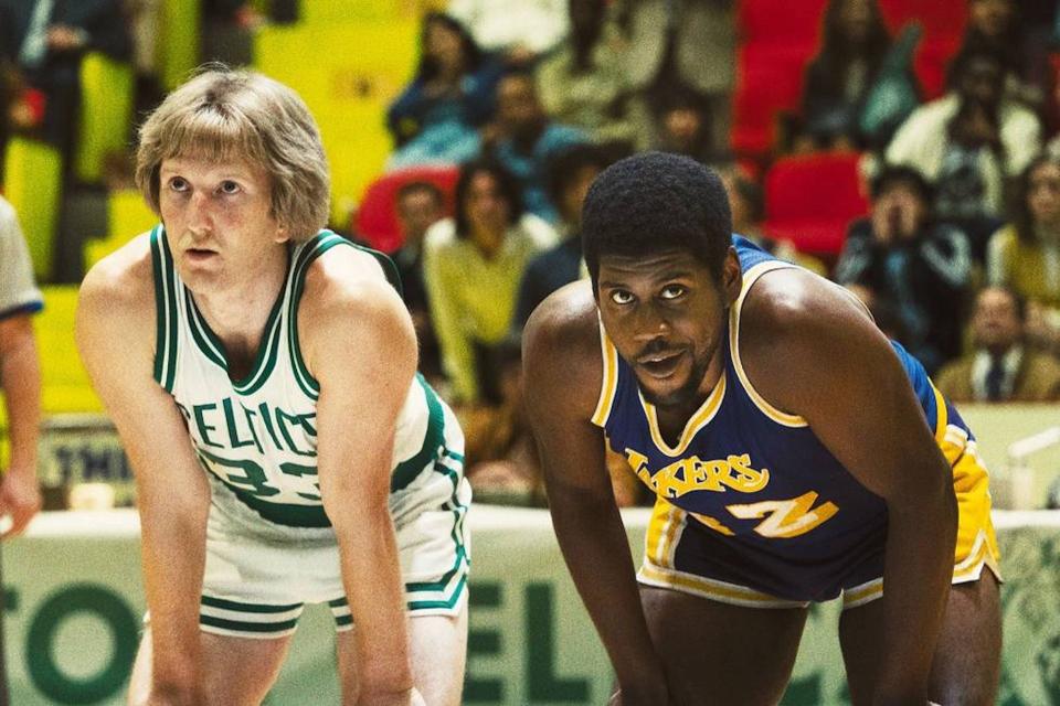 Larry Bird (Sean Patrick Small) and Magic Johnson (Quincy Isaiah) battle in "Winning Time."