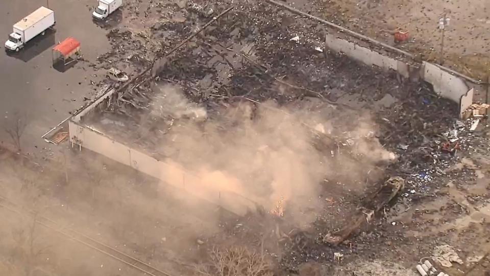 PHOTO: The aftermath of an explosion that ocurred March 4, 2024, is seen on from an aerial view in Clinton Township, Mich., March 5, 2024.  (WXYZ)