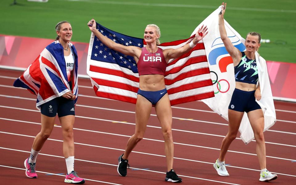 Bradshaw (left) alongside Katie Nageotte (centre) and Anzhelika Sidorova (right) - SHUTTERSTOCK