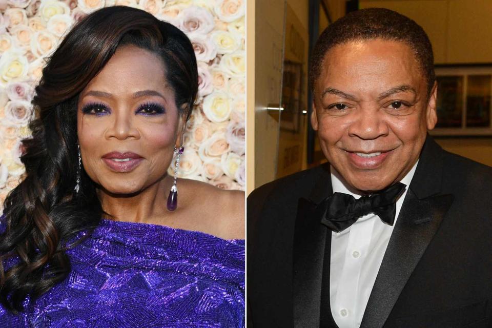 <p>Michael Buckner/Golden Globes 2024/Golden Globes 2024 via Getty; Rick Diamond/Getty</p> Oprah Winfrey, Reggie Wells