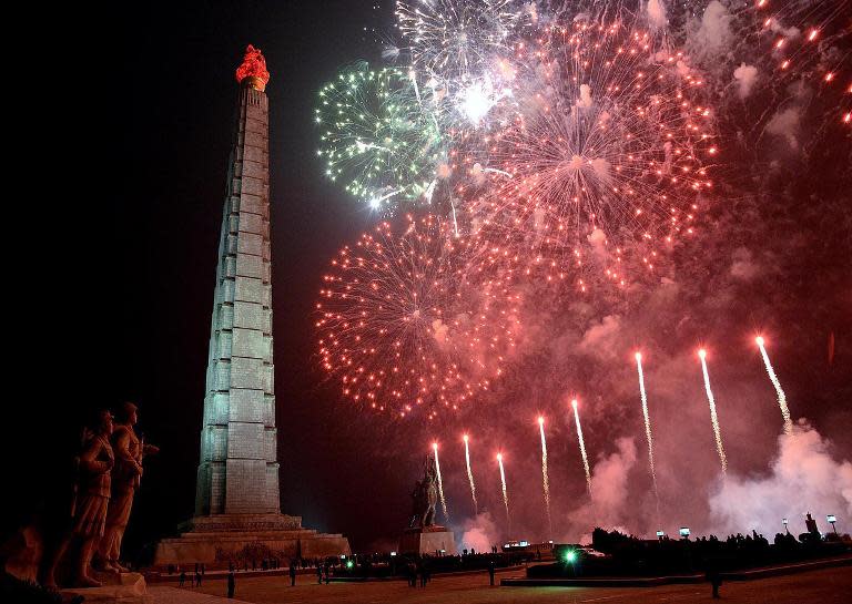 North Korea marked the birthday of former leader Kim Jong-Il with mass fireworks, high-ranking military promotions and a rally by senior officials to pledge loyalty to current leader Kim Jong-Un