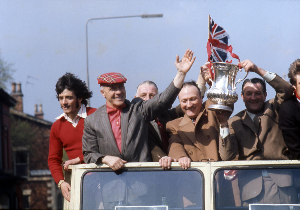 Under manager Bill Shankly (front, waving), Liverpool became a European power. (Getty)