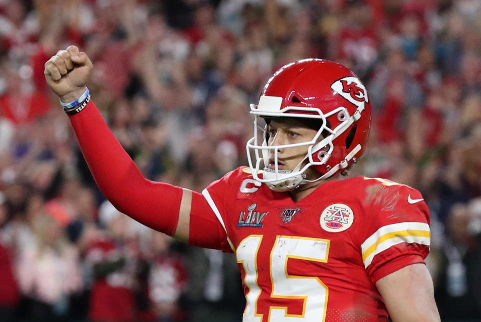 Kansas City Chiefs' Patrick Mahomes celebrates during the game