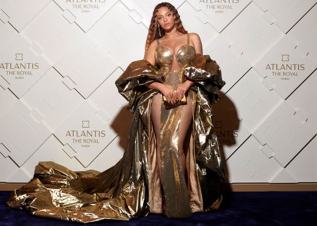 <p>Mason Poole/Parkwood Media/Getty</p> Beyoncé at the Atlantis The Royal Grand Reveal event in Dubai in January 2023