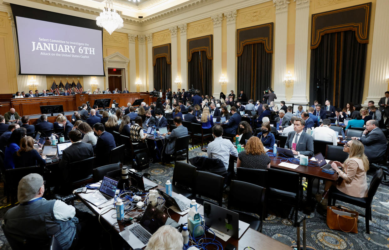 General view during the fifth of eight planned public hearings of the U.S. House Select Committee to investigate the January 6 Attack on the U.S. Capitol, on Capitol Hill in Washington, U.S. June 23, 2022. REUTERS/Jonathan Ernst