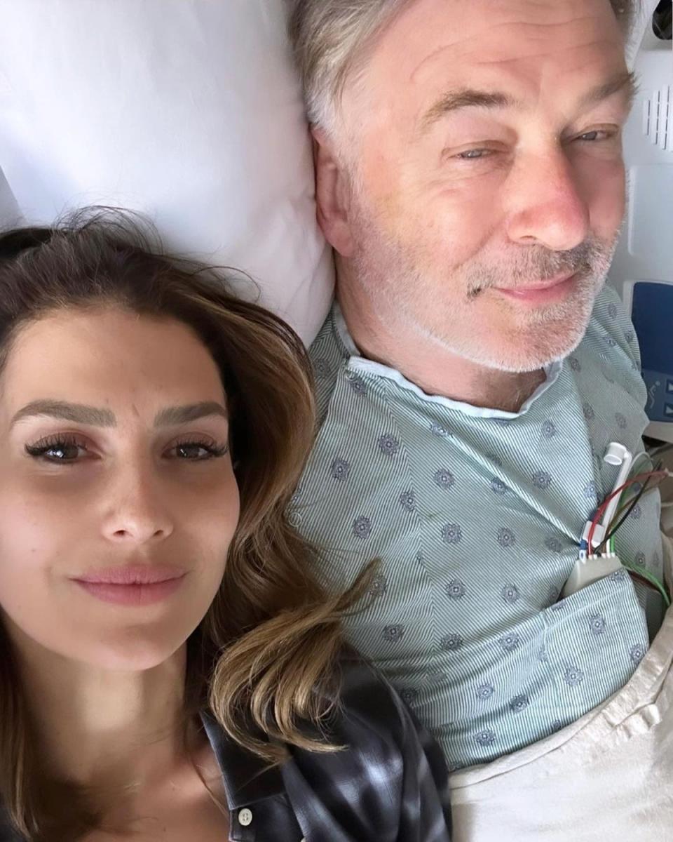 Alec Baldwin’s wife Hilaria shared a picture of the actor in a hospital gown (Instagram)