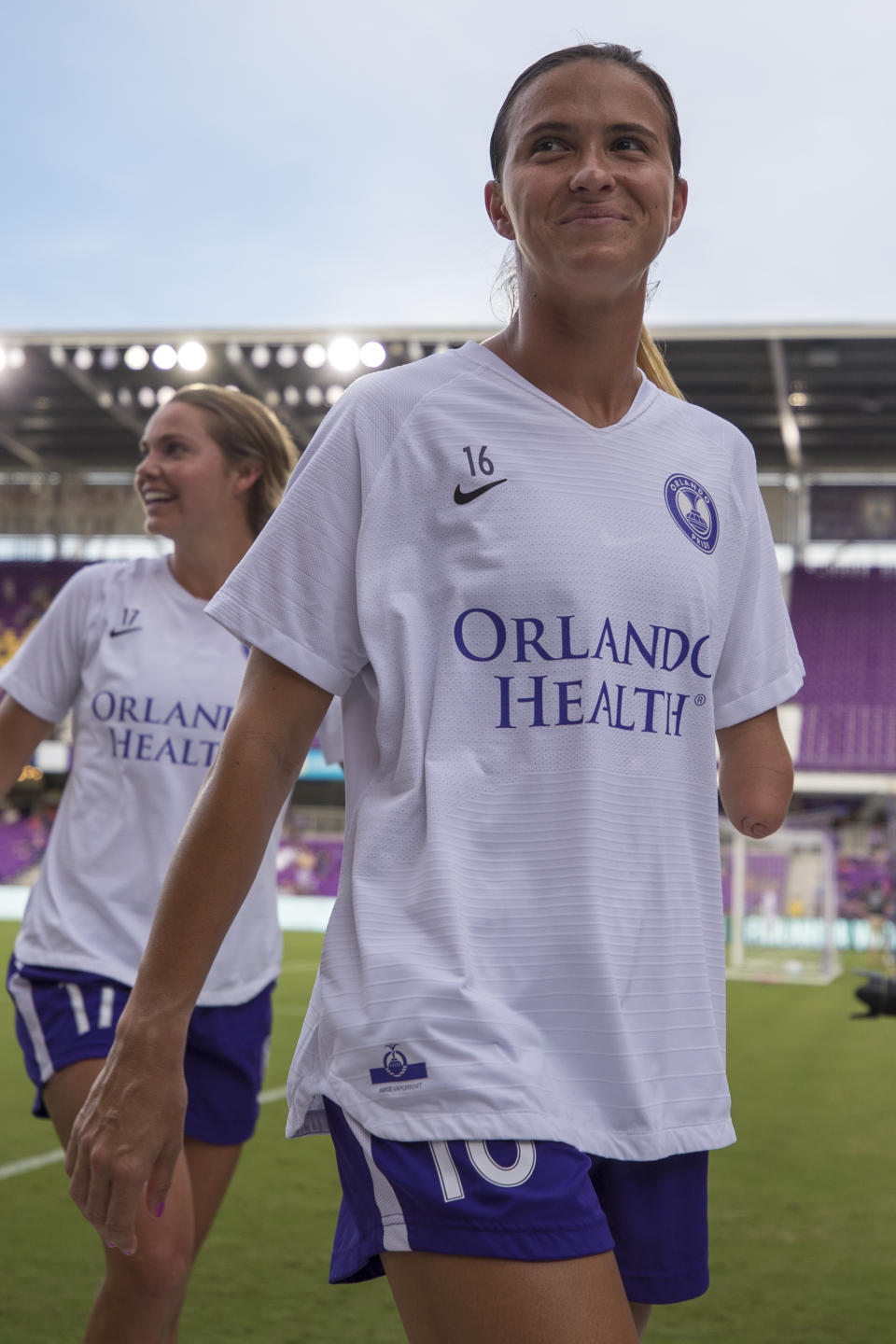 ORLANDO, FL - JULY 20: Orlando Pride defender Carson Pickett (16) before the soccer match between Sky Blue FC and the Orlando Pride on July 20, 2019, at Exploria Stadium in Orlando FL. (Photo by Joe Petro/Icon Sportswire via Getty Images)