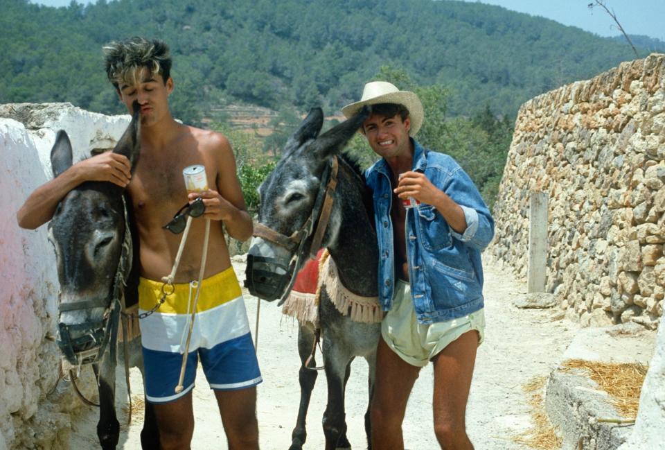 Andrew Ridgeley and George Michael on Ibiza in March 1983, where they were recording their single Club Tropicana at Pikes Hotel - Michael Ochs Archives 