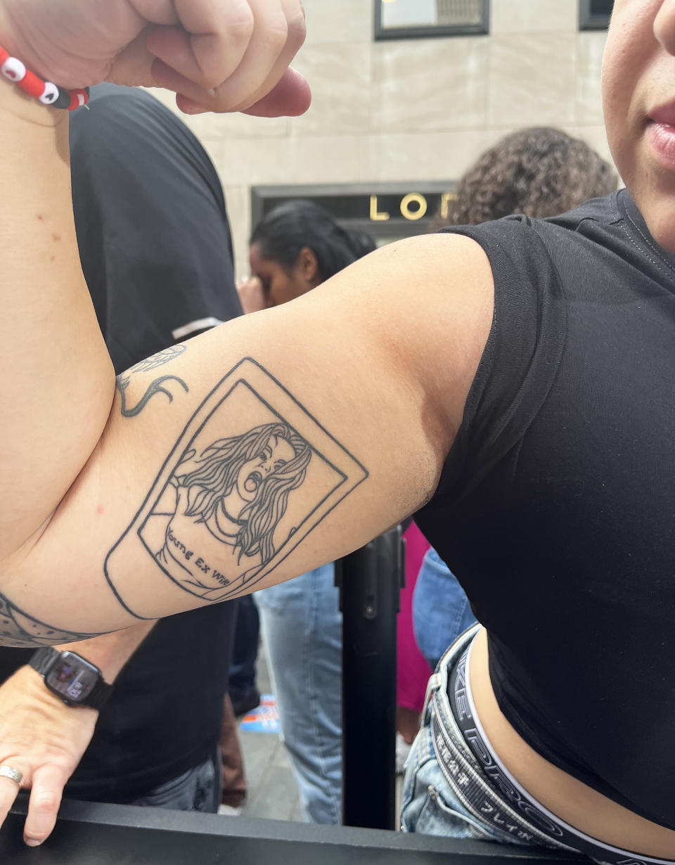 Marina Guimaraes' tattoo of Reneé Rapp. (Maddie Ellis / TODAY)