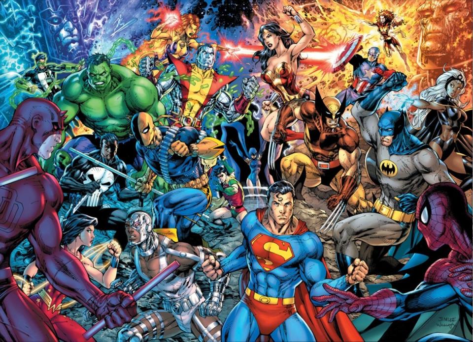 Jim Lee's artwork for the DC vs. Marvel Omnibus, with inks by Scott Williams.
