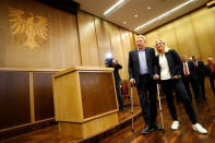 Barbara Rittner head of women's tennis is seen with three-times Wimbledon champion Boris Becker as he is announced as German Tennis Federation's (DTB) new head of men's tennis during a news conference in Frankfurt, Germany, August 23, 2017. REUTERS/Kai Pfaffenbach