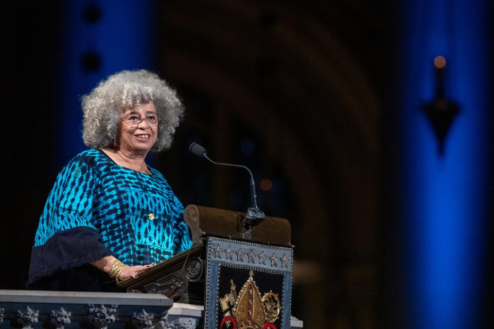 Author Angela Davis speaks during the Celebration of the Life of Toni Morrison.