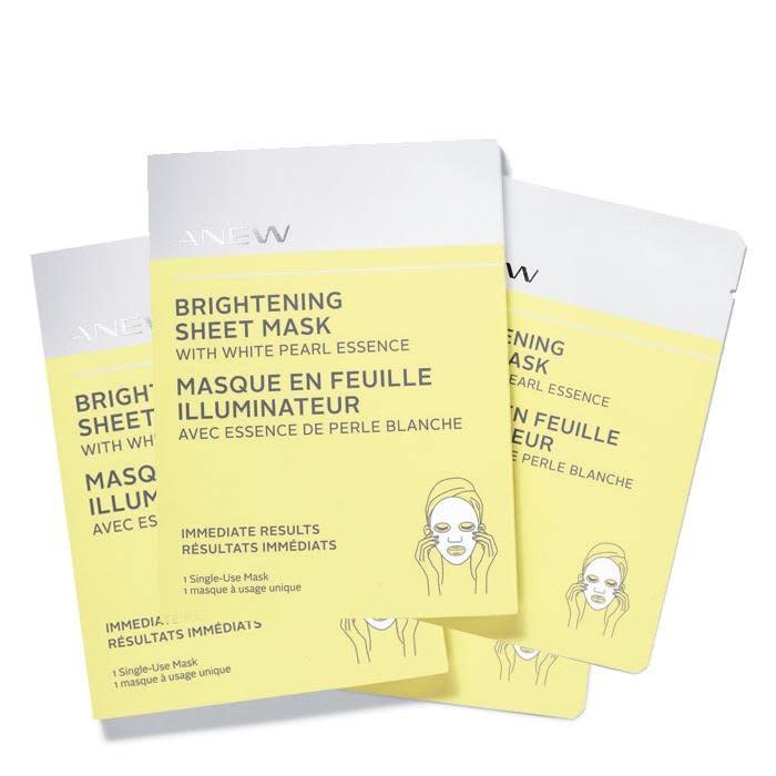 Avon's Anew sheet mask with white pearl essence leaves your skin feeling dewy and bright -- perfect for freshening up&nbsp;tired skin after a night out.&nbsp;<br /><br /><strong><a href="https://www.avon.com/product/anew-brightening-sheet-mask-with-white-pearl-essence-57833" target="_blank">Get a 4-pack of Avon's Anew Brightening Sheet Mask for $10</a></strong>