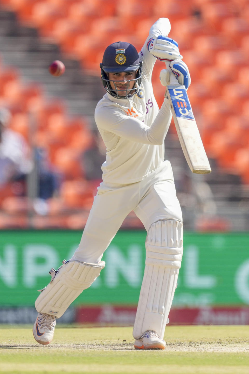India's Shubman Gill plays a shot during the third day of the fourth cricket test match between India and Australia in Ahmedabad, India, Saturday, March 11, 2023. (AP Photo/Ajit Solanki)