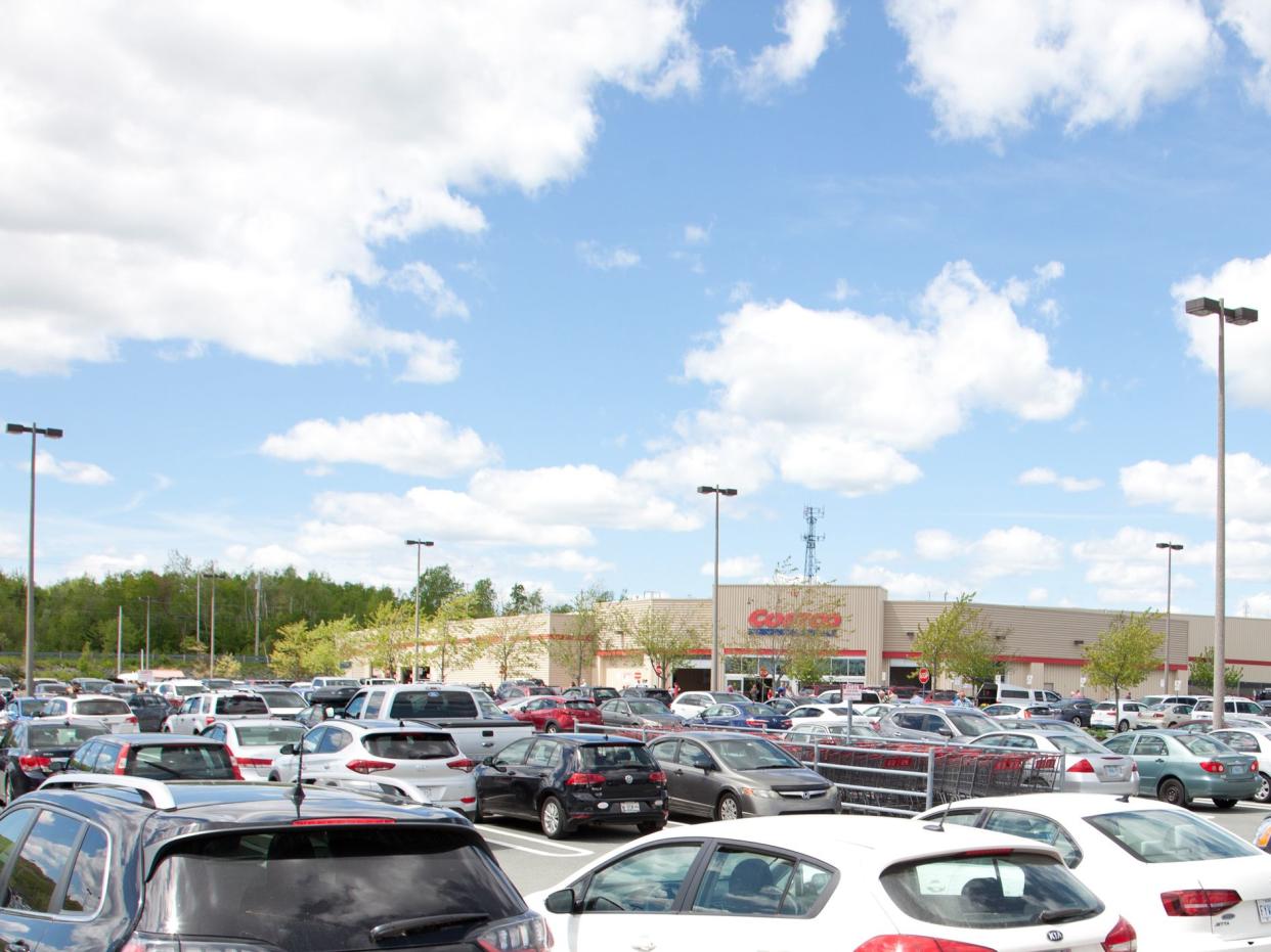 Dartmouth, Nova Scotia, Canada- June 15, 2019: Busy parking lot on a Saturday afternoon at Costco Wholesale in Dartmouth Crossing